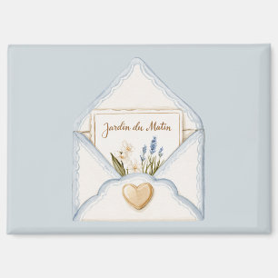 French Light Blue Cream Envelope Heart Floral Magnet