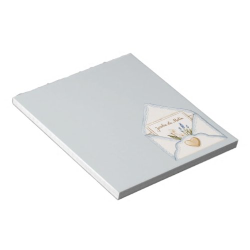 French Light Blue Cream Envelope Heart Floral   Notepad