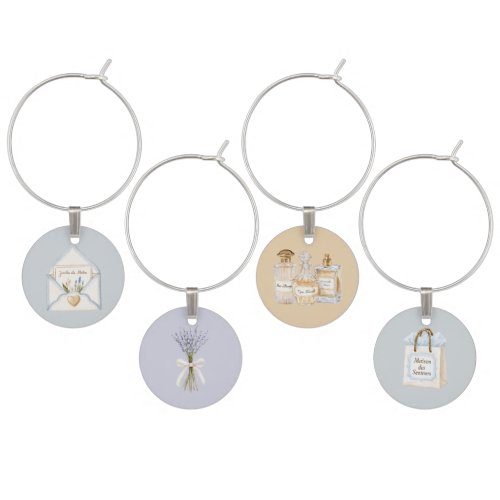French Light Blue Cream Envelope Heart Floral Wine Charm