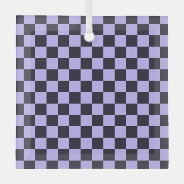 French lilac checkerboard pattern glass ornament (Front)