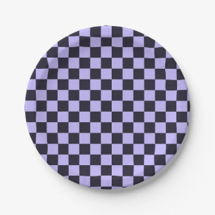 French lilac checkerboard pattern paper plates