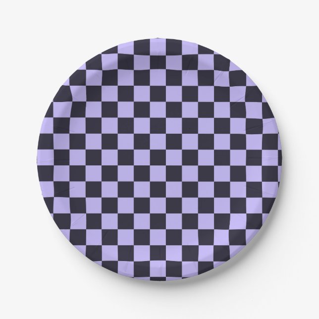 French lilac checkerboard pattern paper plates (Front)