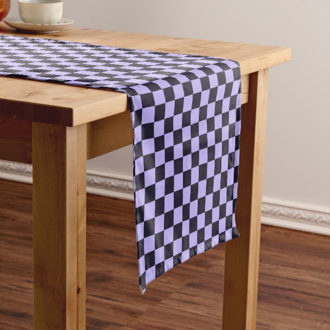 French lilac checkerboard pattern short table runner (In Situ)