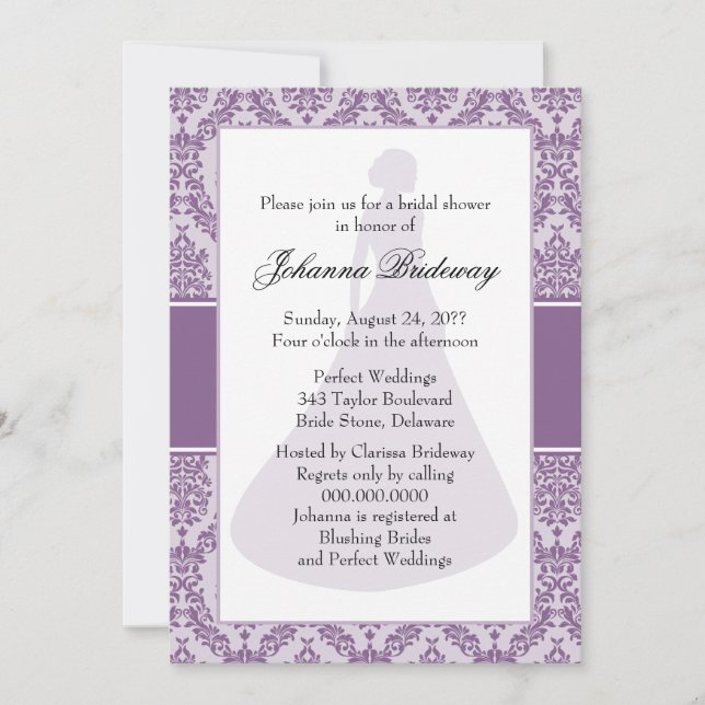 French Lilac Damask Bridal Shower Invitation (Front)