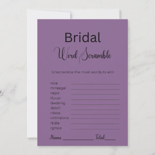 French Lilac Purple Bridal Word Scramble Game Invitation