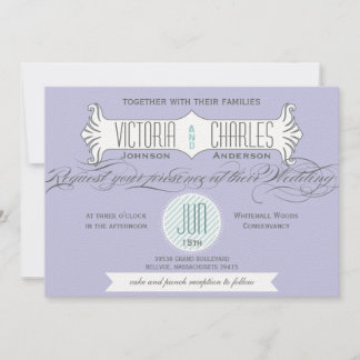 French Lilac Vintage Modern Typography Weddings Invitation