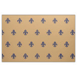 French lily, fleur de lis, blue on tan fabric