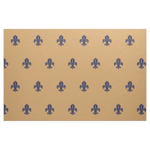 French lily, fleur de lis, blue on tan fabric