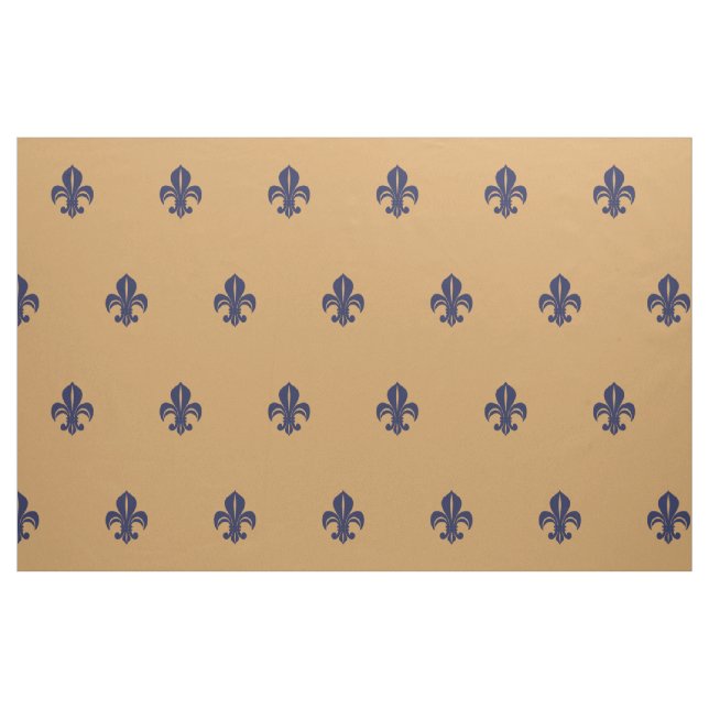 French lily, fleur de lis, blue on tan fabric (Fat Quarter)