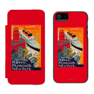 French Line Travel Poster, Havre to Plymouth, NY Wallet Case For iPhone SE/5/5s