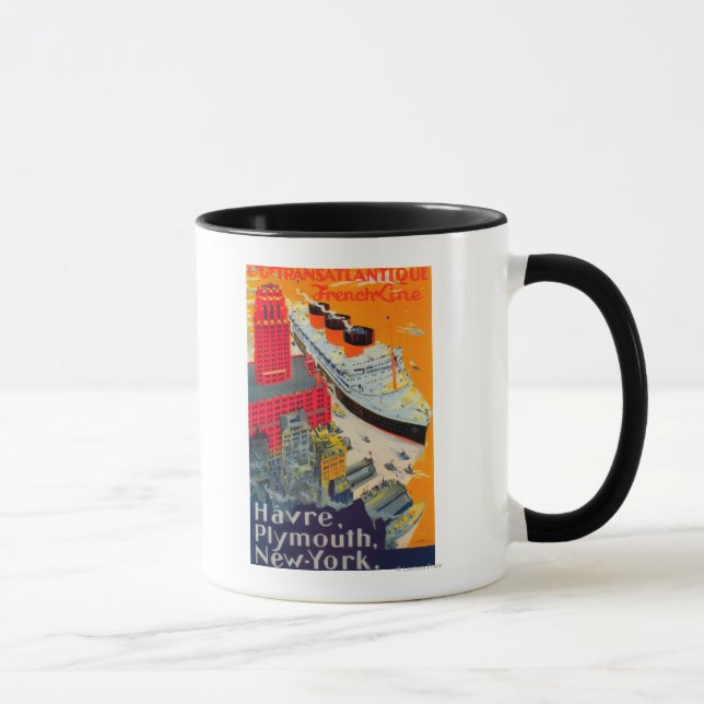 French Line Travel Poster, Havre to Plymouth, NY Mug (Right)