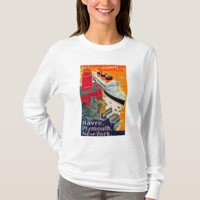 French Line Travel Poster, Havre to Plymouth, NY T-Shirt (Front)