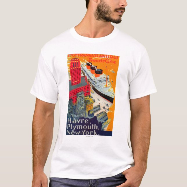 French Line Travel Poster, Havre to Plymouth, NY T-Shirt (Front)