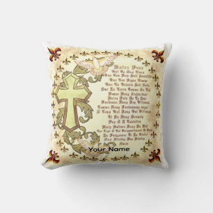 French Lords Prayer Christian Throw Pillow