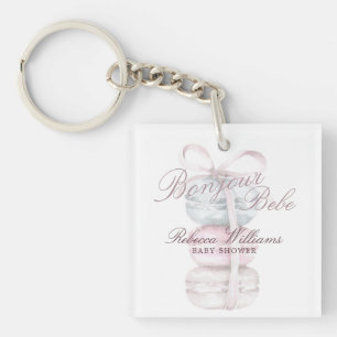 French Macaron Bonjour Bebe Baby shower Keychain