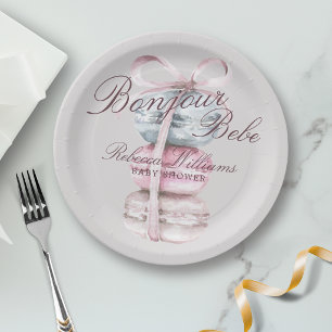 French Macaron Bonjour Bebe Baby shower Paper Plates