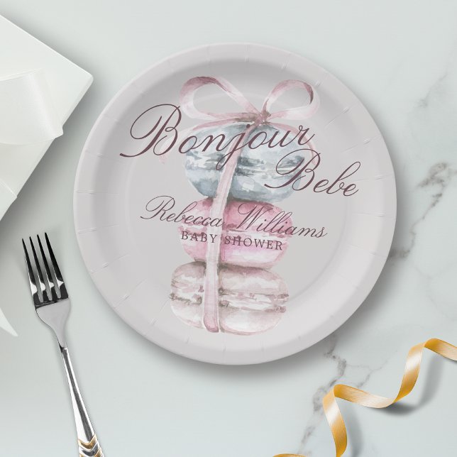 French Macaron Bonjour Bebe Baby shower Paper Plates (Creator Uploaded)