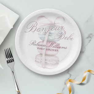 French Macaron Bonjour Bebe Baby shower Paper Plates