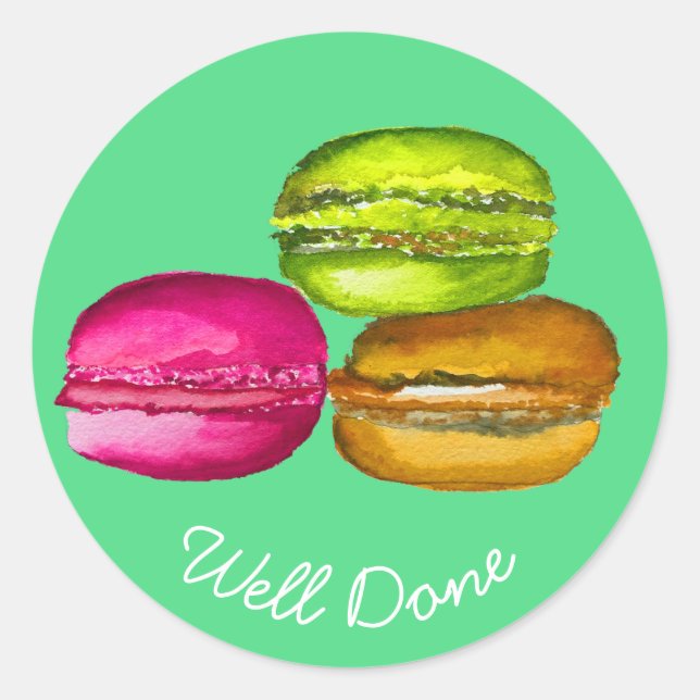 French macaron colorful cakes classic round sticker (Front)