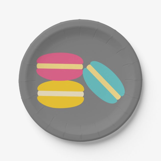 French macaron colorful cakes paper plates (Front)