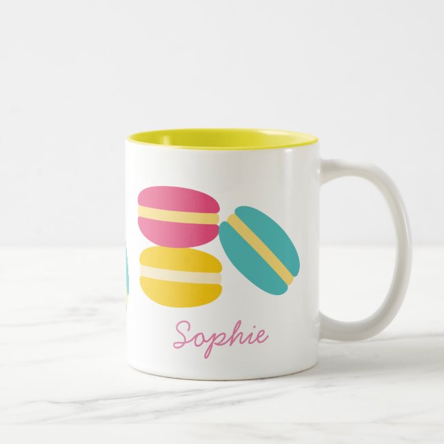 French macaron colorful cakes Two-Tone coffee mug (Right)