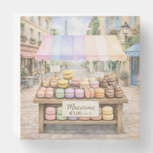 French Macaron Market Stand Watercolor Wooden Box Sign