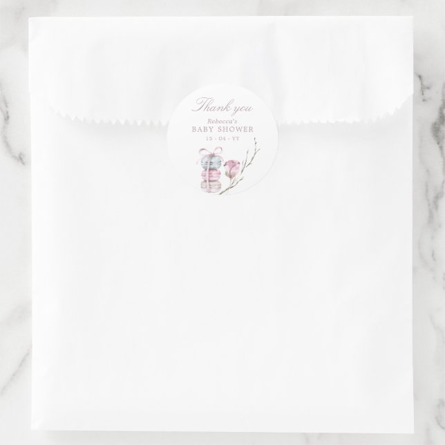 French Macaron Thank you Baby shower Classic Round Sticker (Bag)