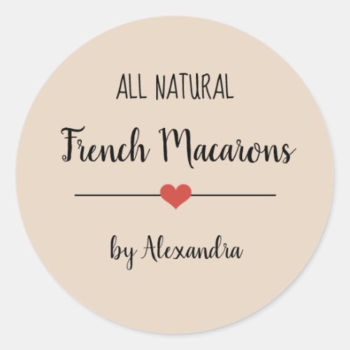 French Macarons beige script  Classic Round Sticker