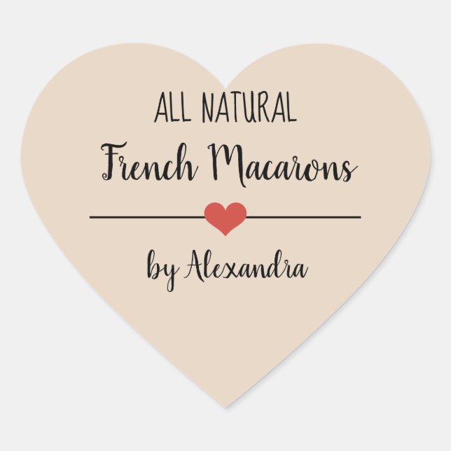 French Macarons beige script  Heart Sticker (Front)