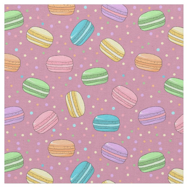 French Macarons Dusty Pink Dessert Pattern Fabric (Close Up)