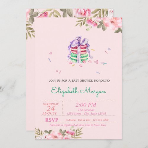 French Macarons Floral Baby Shower Invitation