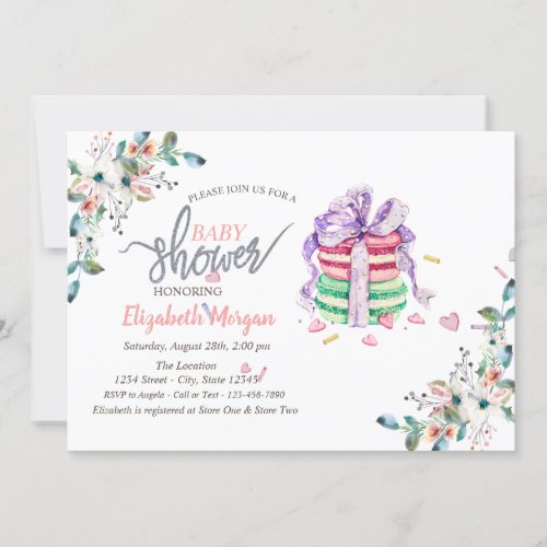 French Macarons Flowers Baby Shower Invitation