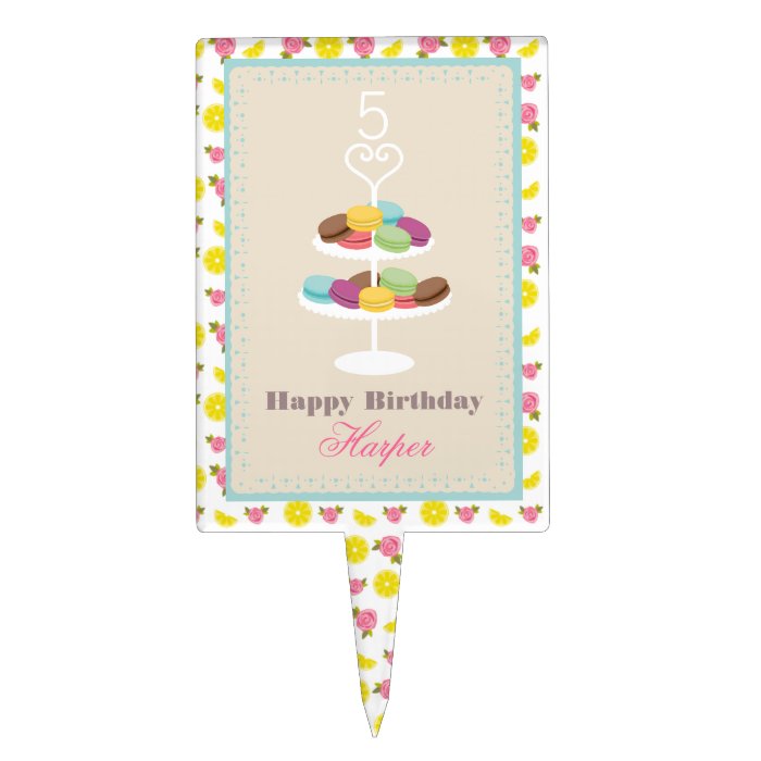 French Macarons Lemons + Roses Birthday Cake Pick