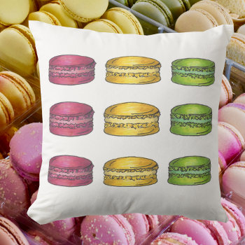 French Macarons Paris Bakery Patisserie Dessert Throw Pillow by rebeccaheartsny at Zazzle