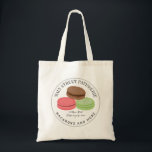 French Macarons Patisserie Business Address Tote Bag<br><div class="desc">Illustration of circle logo with chocolate,  pink,  and green French macarons with custom text for business name,  tagline,  and address.</div>