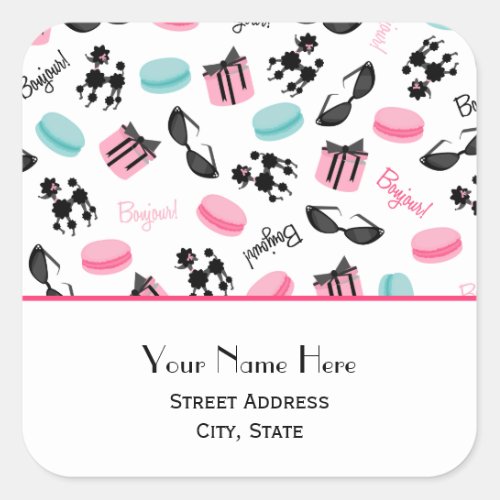 French Macarons  Poodles Address Sticker