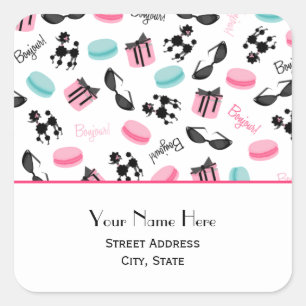 French Macarons & Poodles Address Sticker