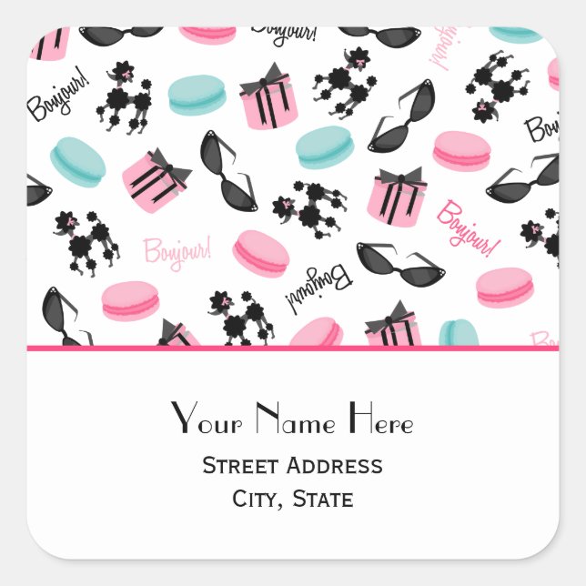 French Macarons & Poodles Address Sticker (Front)