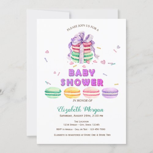 French MacaronsStriped Baby Shower Invitation