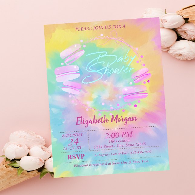 French Macarons Tie Dye Baby Shower  Invitation (Creator Uploaded)