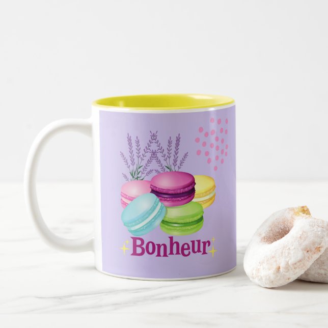 French Macarons Two-Tone Coffee Mug (With Donut)
