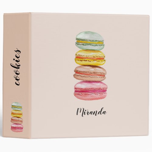 French Macarons Watercolor Hand-painted 3 Ring Binder