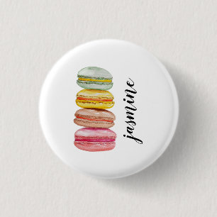 French Macarons Watercolor Hand-painted Button