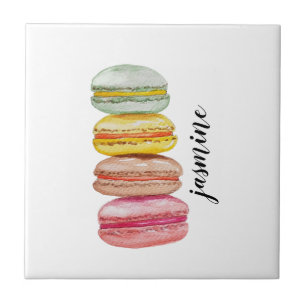 French Macarons Watercolor Hand-painted Ceramic Tile