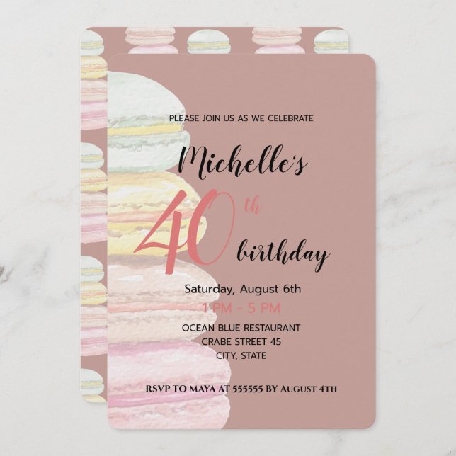 French Macarons Watercolor Hand-painted Invitation (Front/Back)