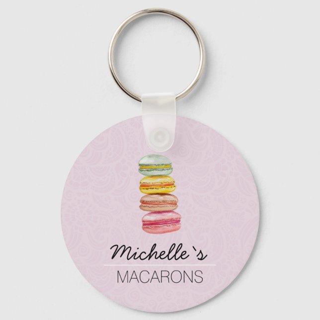 French Macarons Watercolor Hand-painted Keychain (Front)