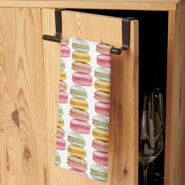 French Macarons Watercolor Hand-painted Kitchen Towel (Thirds Fold)