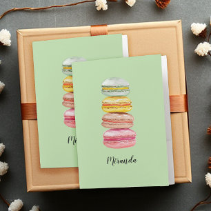 French Macarons Watercolor Hand-painted Monogram Pocket Folder