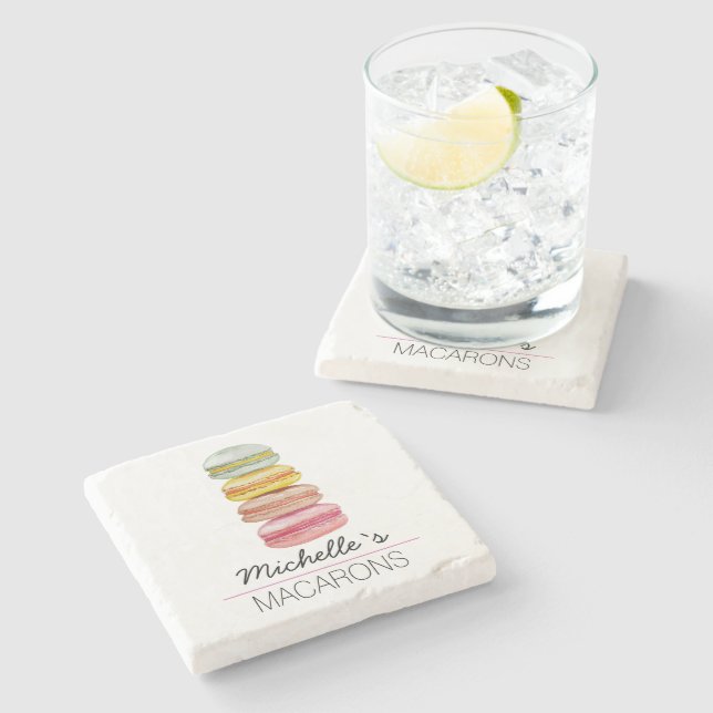 French Macarons Watercolor Hand-painted Stone Coaster (Side)