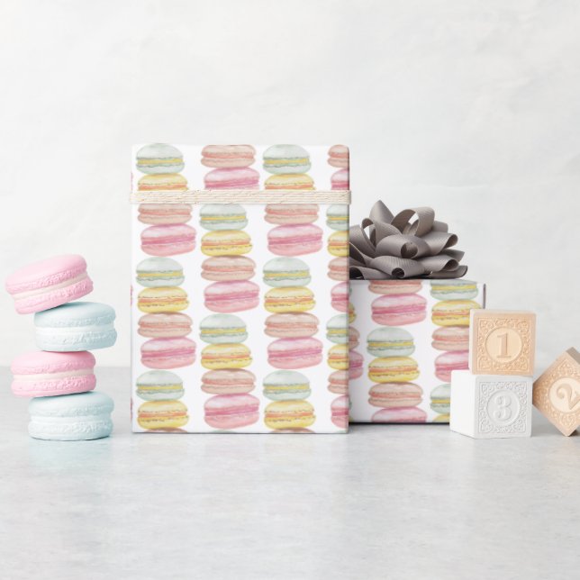 French Macarons Watercolor Hand-painted Wrapping Paper (Baby Shower)